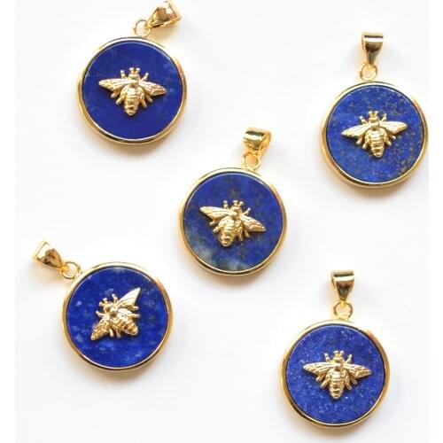 New Round lazunrite pendants with gold electroplated insect paved pendant