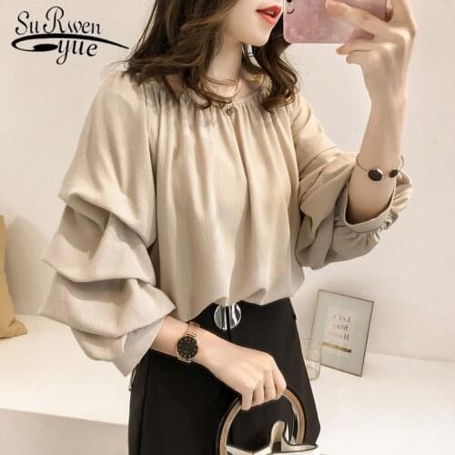 New women tops and blouse 2018 fashion chiffon blouse long sleeve solid color female tops shirt plus size women blusa 1012 40