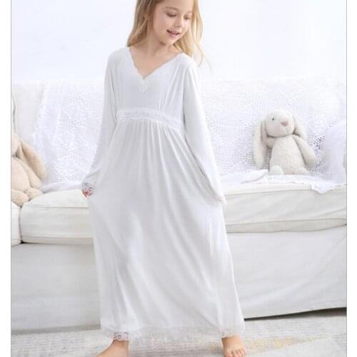 Baby girl clothes pajamas 2020 Autumn girls nightwear White Lace Long Toddler Nightgown European Cute Kids Pajama Dress