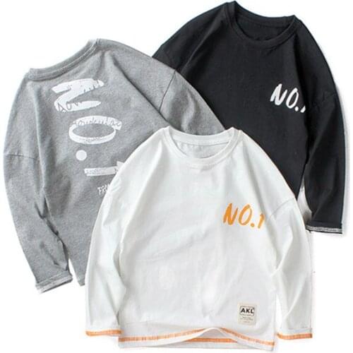 Boys' Solid Color Long-sleeved Bottoming Shirt 2020 Autumn Youth Fashion Cotton Letter Printing T-shirt For 5-14 Year