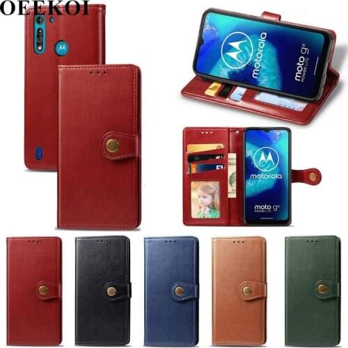 OEEKOI Pure Color PU Leather Wallet Flip Cover Case for Moto G8 Power Lite