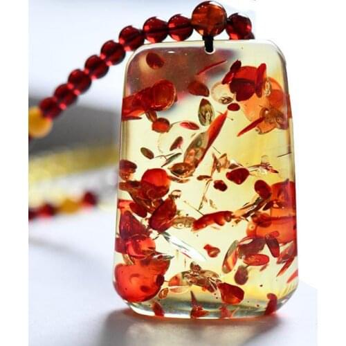 Fine Jewelry Flower Amber Pendant Necklace Women Men Natural Baltic Amber Necklaces Amulet Gifts Fashion Charms Jewellery