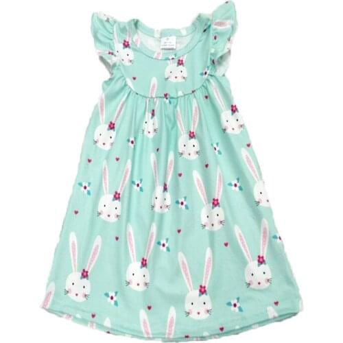 Easter Day dress kids flutter sleeve frocks cute girls rabbit pattern dress
