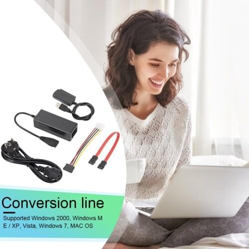 SATA/PATA/IDE Hard Drive to USB 2.0 Adapter Converter Cable for 2.5 3.5 inch HDD SSD with AC Power Adapter