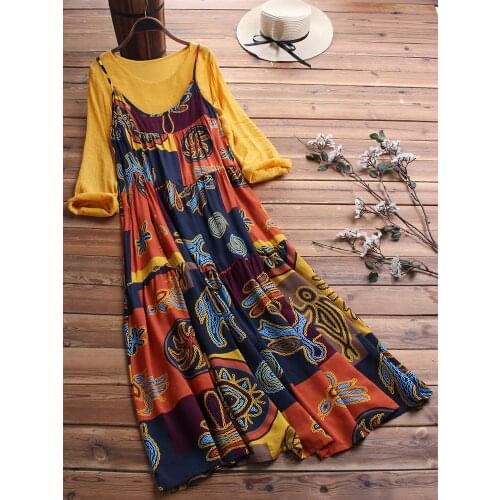 0046 Sling Dress Two-Piece Set Women Casual Fresh Sweet Girl Irregular Ruffles Patchwork Floral Printing Cotton Linen Loose