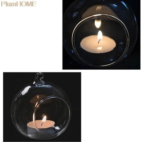 Retro Glass Ball Hanging Stand Candle Holder Wedding Iron Art Home Decoration Table Lantern borosilicate glass