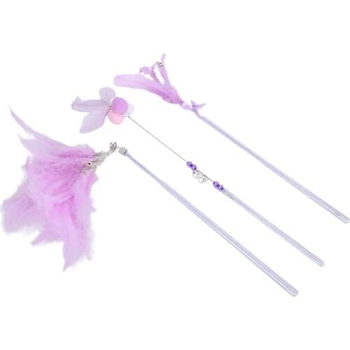 Durable Exercise Cat Toys 3Pcs/Set Cat Funny Stick Wand Bowknot Design Pet Teaser Toys with Crisp Bell and Feather cat supplies