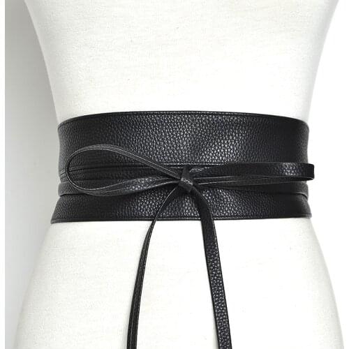 Women Bow Tie Belt New Winter Pu Belts for Women Black Wide Waitband Female Dress Fashion