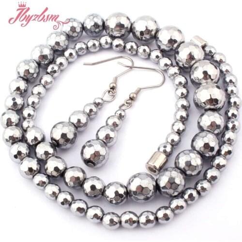 Silver Round Faceted (No Magnetic) Hematite Natural Stone Beads For Lady Women Fashion Jewellery Necklace Earring Free Shipping
