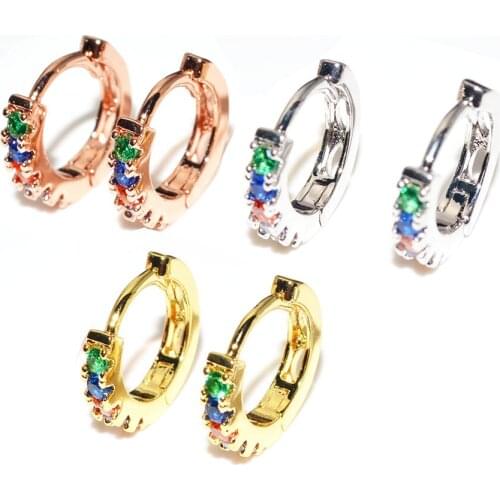 High Quality Colorful Zircon Stone Setting Round Circle Hoop Earrings For Fashion Women Summer Jewelry Making Findings 20pcs