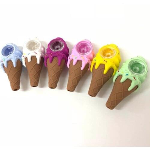 Unique Creative Ice-cream Design Glass Smoking Pipe Tobacco Oil Burner Pipes Tobacco Pipe Cigarette Accessory Randomly Color -1