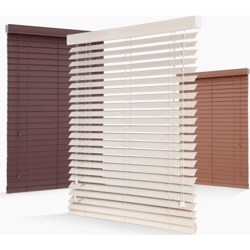 V Shape Fauxwood Blinds PVC Foam Shutter Window Waterproof Venetian Shades T V Slat Cord Ladder Easy Pull Customized Size