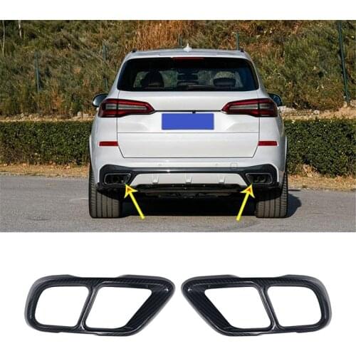 Stainless Steel Car Rear Exhaust Muffler Pipe Cover Trim Tail Throat Frame For-BMW X5 G05 X7 2019 2020, Carbon Fiber