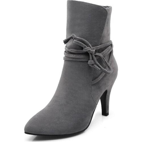 Big Size 9 10 11 12 boots women shoes ankle boots for women ladies boots shoes woman winter Plain round head front lacing