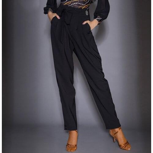 2021 Latin Dance Pants Female Adult Small Feet High Waist Practice Clothes Cha Cha Samba Ballroom Latin Dance Costumes DQS6583