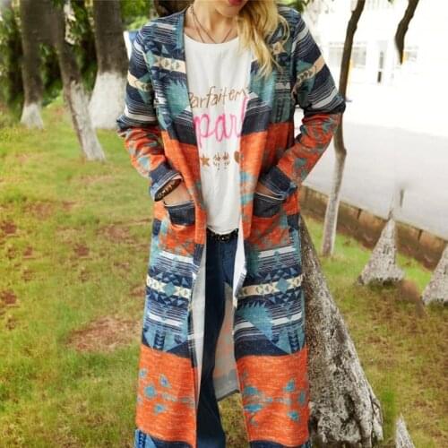 Womens Cardigans 2021 New Style For Autumn And Winter Casual Long Knitted Cardigan Women Sweater Jacket V-Neck Print Cardigans