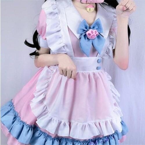 Women Maid Outfit Cosplay Pink Sweet Gothic Lolita Dress Kawaii Anime Costume Apron Dress Uniform Plus Size Halloween Costume