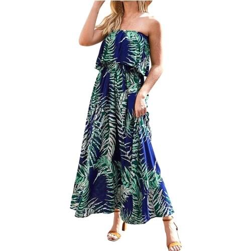 Dresses For Women 2021 Women Off Shoulder Sexy Tube Top Dress Ruffle Strapless Boho Maxi Long Dress Vestidos Mujer Verano 2021