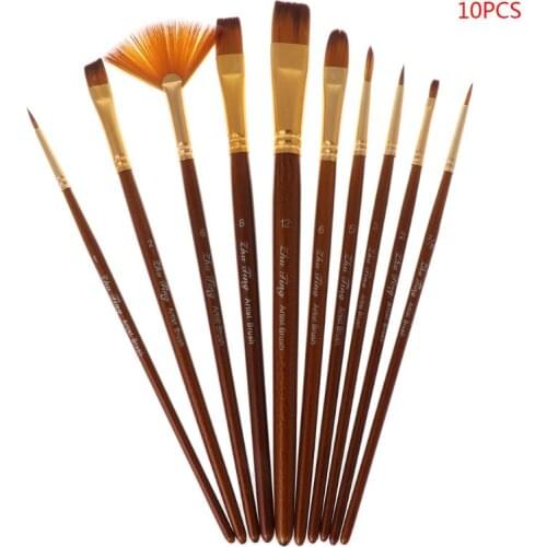 10Pcs Watercolor Paint Brushes Set Nylon Hair Painting Brush Variety Style Oil Acrylic Art Drawing Supplies
