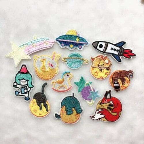 50pcs/lot Cosmic Space DIY Badge Moon Embroidery Patches Clothing Accessories Biker Iron on Heat Transfers for Clothes