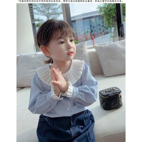 2021 Spring New Girls' Fresh Shirt Childrens Korean Style Plaid Shirt Childrens Baby Tops Tees Girls Bottoming Shirt Blouse