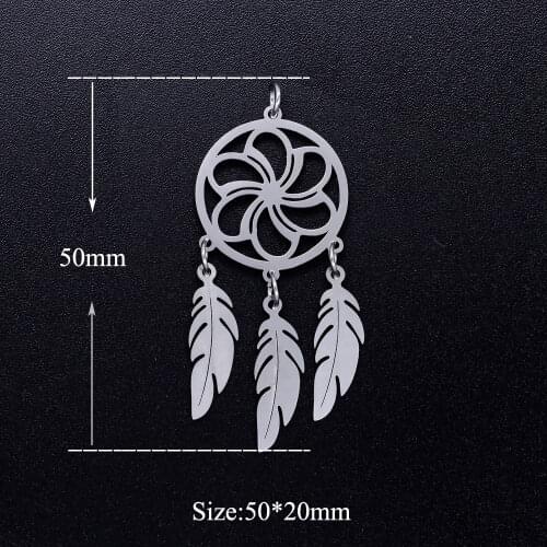 3pcs/lot Flower Dreamcatcher Boho Feather Stainless Steel DIY Charms Wholesale Jewelry Making Charm High Polished Never Tarnish