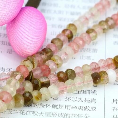 4X6mm Pink faceted multicolor watermelon tourmaline abacus shaped loose beads 15inches 2 piece/lot jewelry making