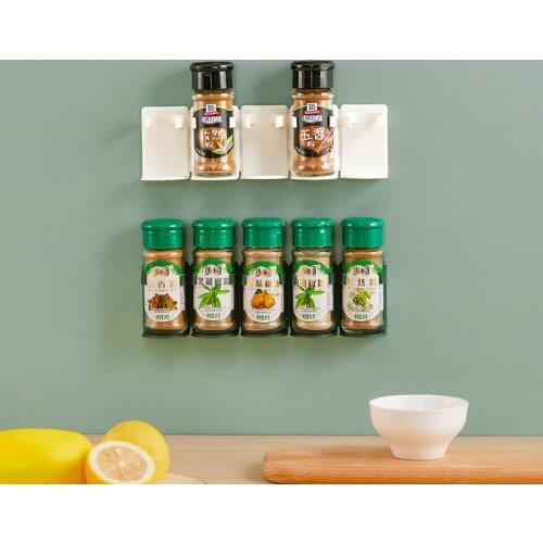 5pcs Super Sticky Kitchen Spice Bottle Storage Rack Wall Mount Ingredient Plastic Rack Cabinet Door Hooks Jar Spice Holder Tools