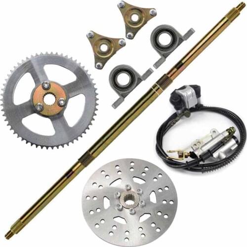 740mm Go Kart Rear Axle Assembly Wheel Brake Kit Master Hub Disc Rotor T8F Chain Sproket for Mini Kid ATV QUAD Drift Trike Buggy