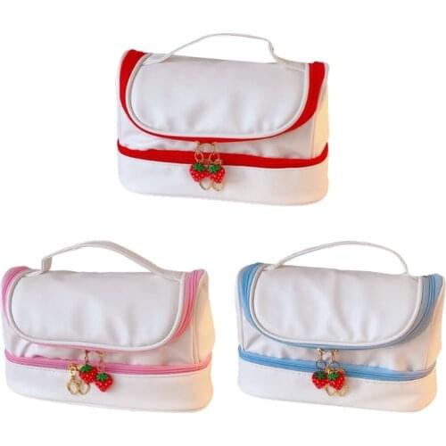 R9UA Large Handheld Canvas Pencil Pouch Simple Makeup Organizer Bag Portable Travel Toiletries Bag for Office School Travel