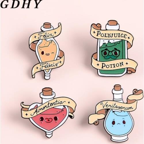 GDHY Magical Potions Enamel Pin Polyjuice Potion Felix Felicis Amoctentia Brooches Luck Liquid Jewelry wizard Badges pin Gifts