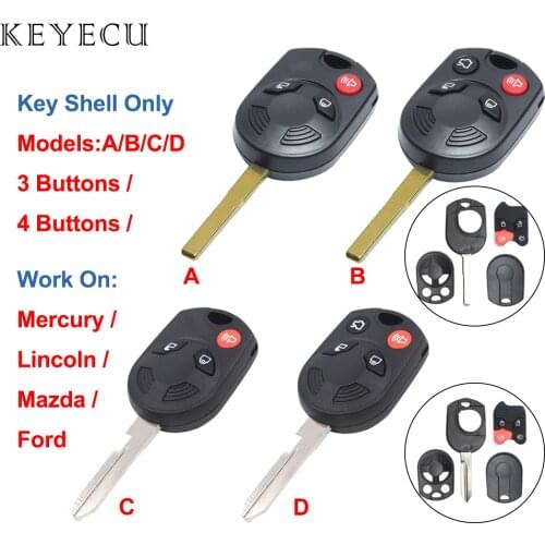 Keyecu Remote Car Key Shell Case 3 / 4 Buttons for Ford Edge Escape for Lincoln Aviator MKS for Mazda Tribute for Mercury