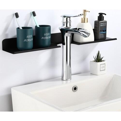 Black Bathroom Shelf Wall Mounted Shower Caddy Adhesive Shelves Floating Rack Holder for Bath Kitchen Balcony Washroom Storage