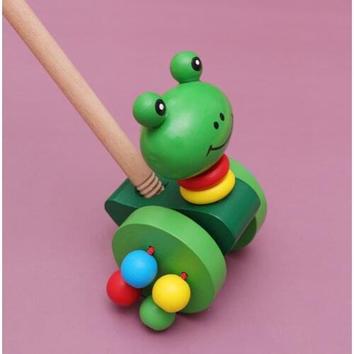 Baby Pushing Cart Toys Cartoon Animal Carts Toy Baby Walker Wooden Carts Toys Push Rod Cart Toys (Frog)