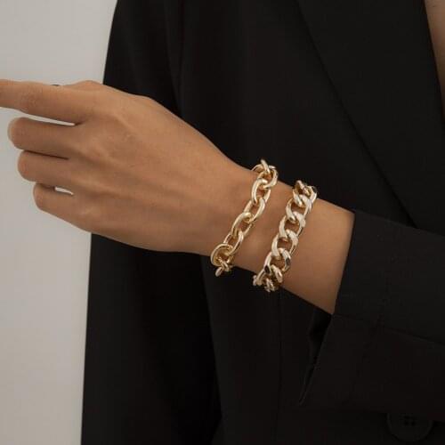 Punk Geometric Double Thick Chain Set Bracelet European and American Style Hip Hop Ins Cool Metal Aluminum Chain Bracelet 2021