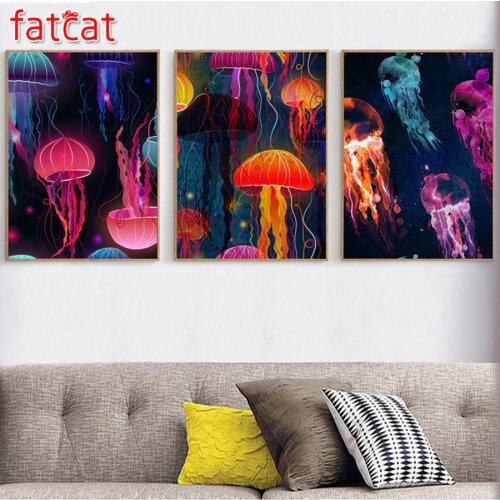 FATCAT Colored jellyfish 5d diy diamond painting full square round drill mosaic embroidery sale triptych home decoration AE495
