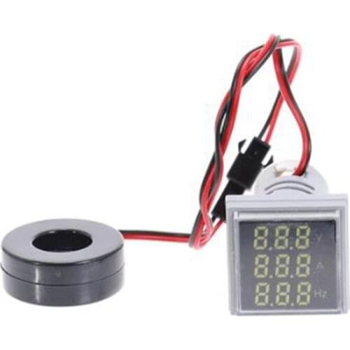 HLZS-Mini Digital Voltmeter Ammeter 22mm Square AC 50-500V 0-100A 0-99Hz Voltage Tester Meter LED Pilot Lamp Light