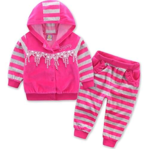 Girls two pieces Clothing sets Velour Hoodie Coats+Long Pants Baby Dresses