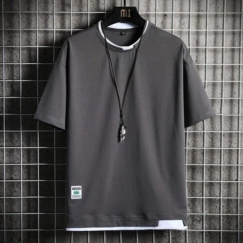 2021 Summer T-shirt New Fashion Clothing Solid Color Pure Cotton Short-sleeved O Neck Casual Slim Color Block Top Hip Hop Tee