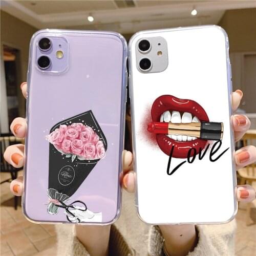 Sexy Girl Red Lips Kiss Soft TPU Phone Case For iPhone 12 11 Pro Xs Max X XR 10 8 7 6 6S Plus 5 5s SE 2020 Silicone Cover Fundas