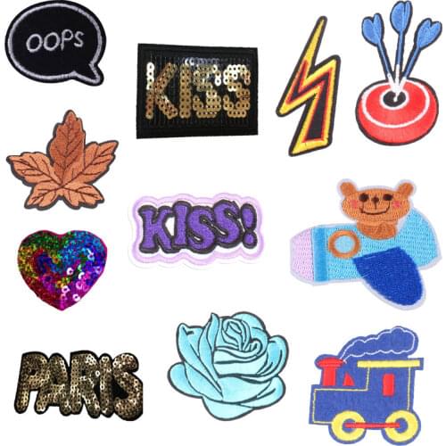 Letter Embroidered Patches on Heat Transfer Appliques Patch Clothes DIY Flower Badges Stickers for Backpack Printed Stripe Decal