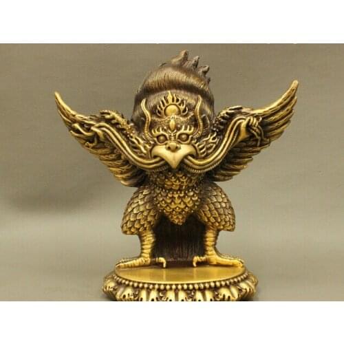 Wholesale factory Tibet Pure Bronze Buddhism Redpoll Winged Garuda Buddha Eagle Head Snake Statue AE1024