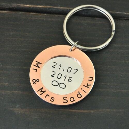 Personalized Keychain Anniversary Gift for Husband, Anniversary Gift for Wife Custom Name and Date