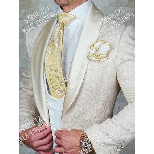 Latest Coat Pant Designs Beige Men Suit Prom Tuxedo Slim Fit 3 Piece Groom Wedding Suits For Men Custom Blazer Terno Masuclino