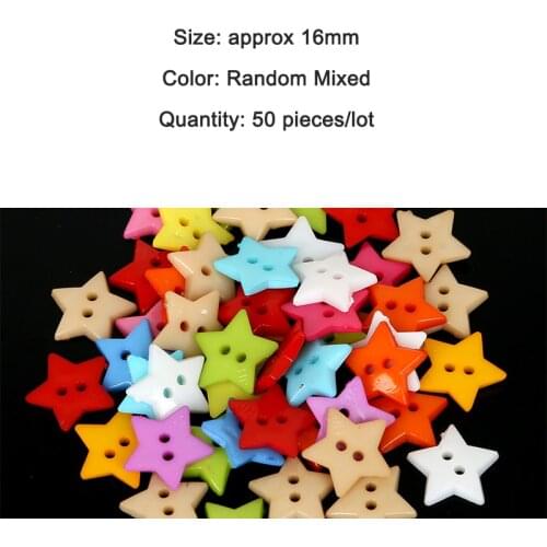 50PCs Plastic Sewing Buttons Scrapbooking Star Color Random Mixed 2-Holes 16mm Costura Botones Decorate bottoni botoes for DIY