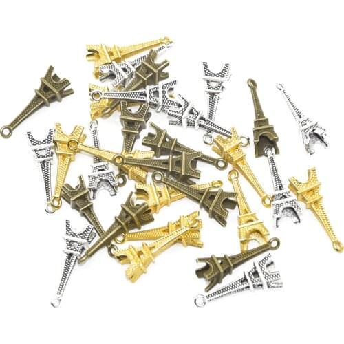 25pcs Two Color 3D Small Tower Charms Alloy Metal Building Pendants For DIY Handmade Jewelry Accessories Making 23*8mm