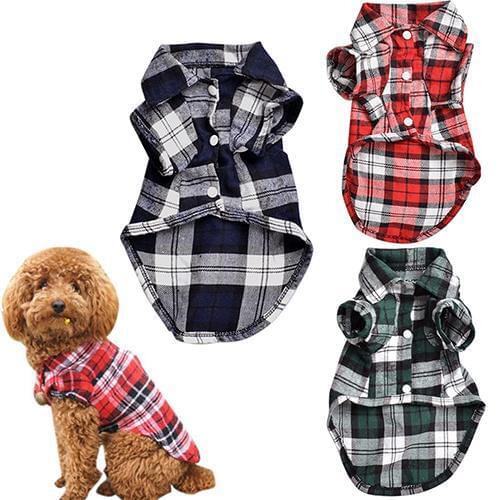 POP ITEM! Cute Pet Dog Puppy Plaid Shirt Coat Clothes T-Shirt Top Apparel Size XS S M L C1HW