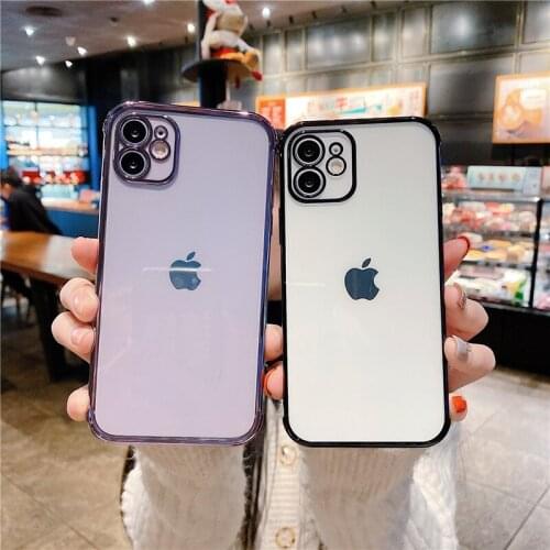 Transparent Plating Phone Case For iPhone 12 11 Pro Max MINI XS X XR Max 7 8 Plus SE2020 Silicone Shockproof Back Cover