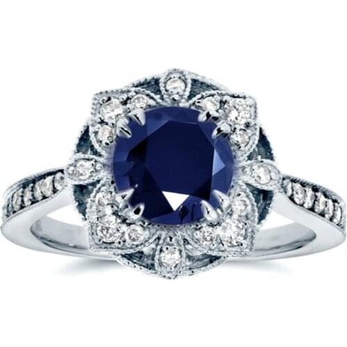 Seanlov Luxury Flower Ring Blue CZ Crystal Silver Color Jewelry Fashion Charming Engagement Wedding Band Rings For Women