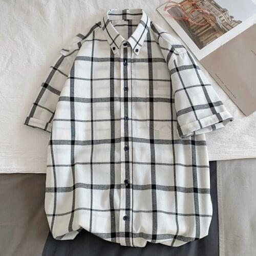 Red And Black Plaid Shirt Men Shirts 2021 New Summer Fashion Chemise Homme Mens Checkered Shirts Short Sleeve Shirt Men Blouse